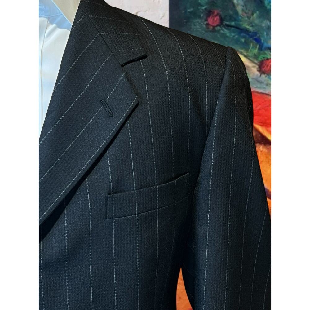 Vintage Franco Lanzetti Mens 46R 38x29 Black Gray Banker's Stripe 4 Btn Suit - Picture 5 of 16
